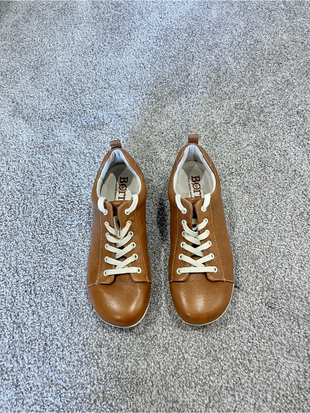 Born Women's Cognac Leather Lace-Up Sneakers with Cream Laces